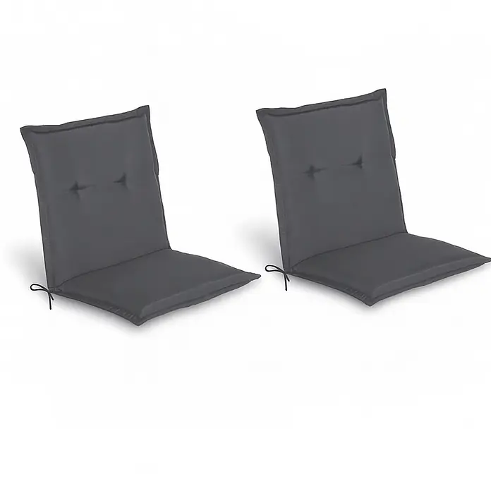 Beautissu Sitzauflage Loft Nl - Niederlehner, 2 Stk., Polyester, Graphitgrau - Zwei dunkelgraue Gartenstuhlauflagen aus Stoff mit Rücken- und Sitzpolstern, jeweils mit Bindebändern.