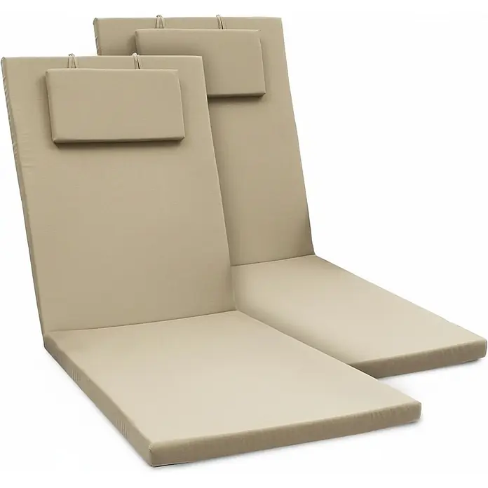 Beautissu Liegenauflage Loft RL - Rollliege, 2 Stk., Polyester, Natur - Zwei beige Chaiselongue-Auflagen mit integrierten Kopfstützen.