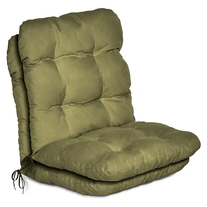 Beautissu Sitzauflage Flair - Niederlehner, 2 Stk., L x B x H: 100 x 50 x 8 cm, Polyester, Olivgrün - Verstellbares olivgrünes Bodenkissen mit seitlichen Bindebändern.