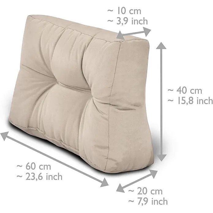 Beautissu Sitzauflage Eco Style - Europalette, 2 Stk., Polyester, Beige - Beiges, getuftetes, keilförmiges Rückenkissen, ideal zum Entspannen oder Lesen.