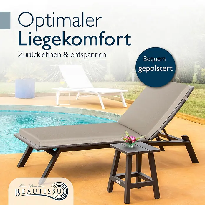 Beautissu Liegenauflage QD-RL - Rollliege, 1 Stk., L x B x H: 190 x 60 x 5 cm, Polyester, Beige - Bequemer, gepolsterter Liegestuhl für optimalen Komfort und Entspannung am Pool.