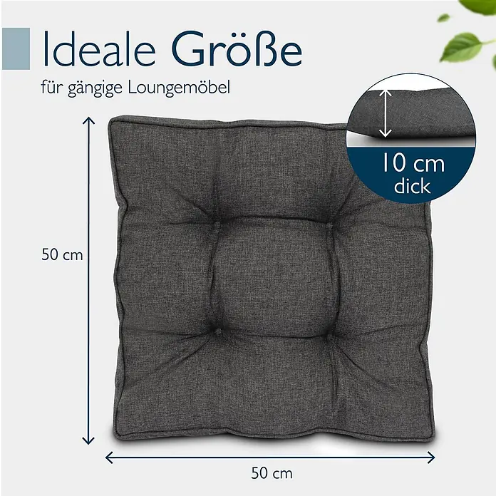 Beautissu Sitzauflage Beauflair - Outdoor Lounge, 1 Stk., Polyester, Graphitgrau - Graues Lounge-Sitzkissen, 50x50 cm, 10 cm dick. Ideal für Loungemöbel.