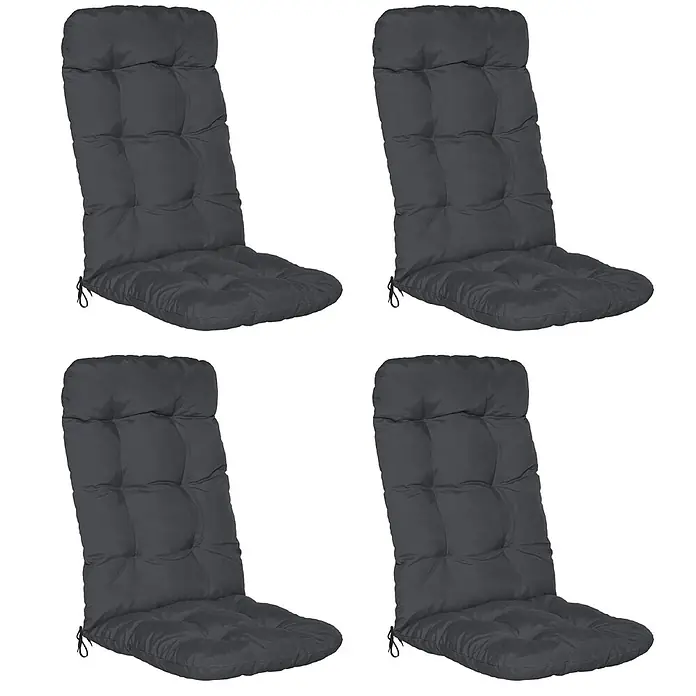 Beautissu Sitzauflage Flair HL - Hochlehner, 4 Stk., Polyester, Graphitgrau - Set aus vier dunkelgrauen, getufteten Gartenstuhlauflagen mit Bindebändern.
