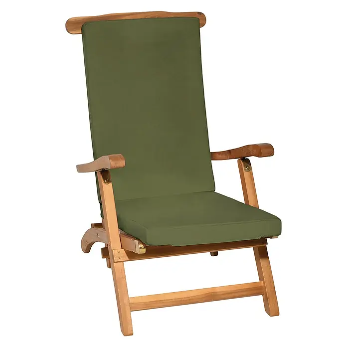 Beautissu Liegenauflage LoftLux DC - Deckchair, 2 Stk., Polyester, Olivgrün - Gartenstuhl aus Holz mit olivgrünem Kissen.