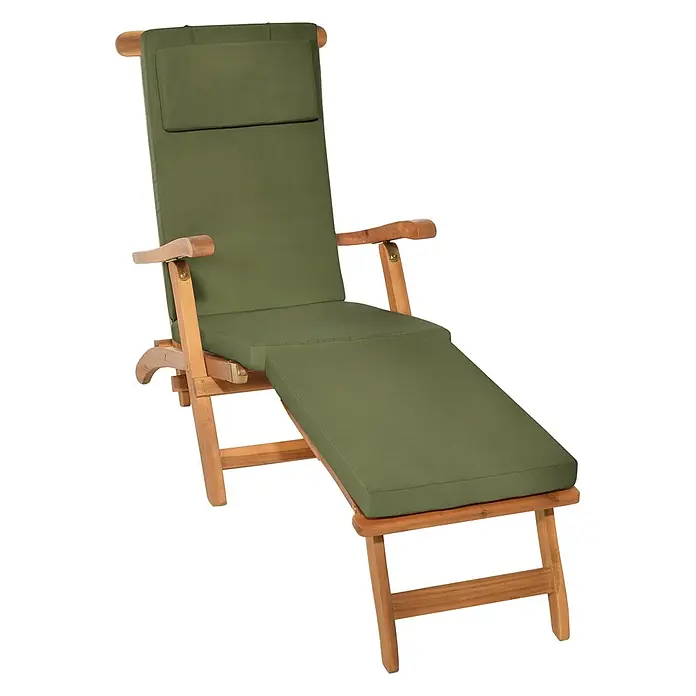 Beautissu Liegenauflage LoftLux DC - Deckchair, 2 Stk., Polyester, Olivgrün - Verstellbare Holz-Chaiselongue mit olivgrünen Polstern und Kopfstütze.