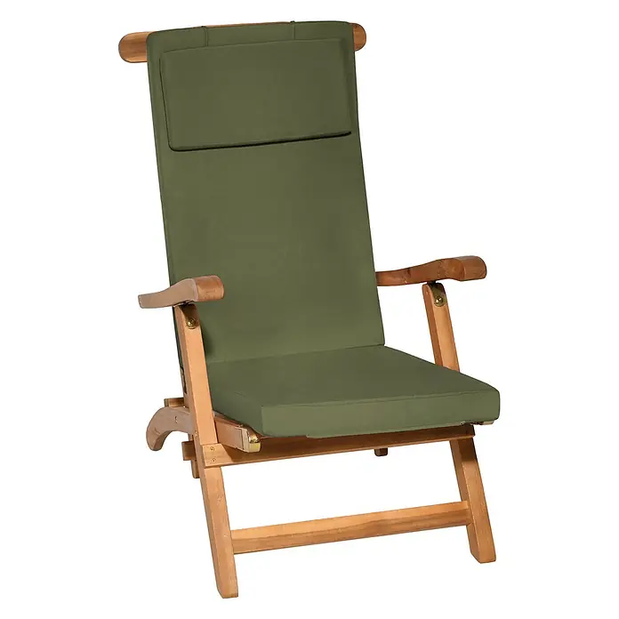Beautissu Liegenauflage LoftLux DC - Deckchair, 2 Stk., Polyester, Olivgrün - Verstellbarer Gartenstuhl aus Holz mit olivgrünem Kissen.