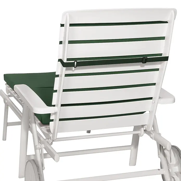 Beautissu Liegenauflage Loft RL - Rollliege, 1 Stk., Polyester, Dunkelgrün - Weiße Kunststoff-Liege mit grünem Kissen und Befestigungsband, mit Rollen für Mobilität.