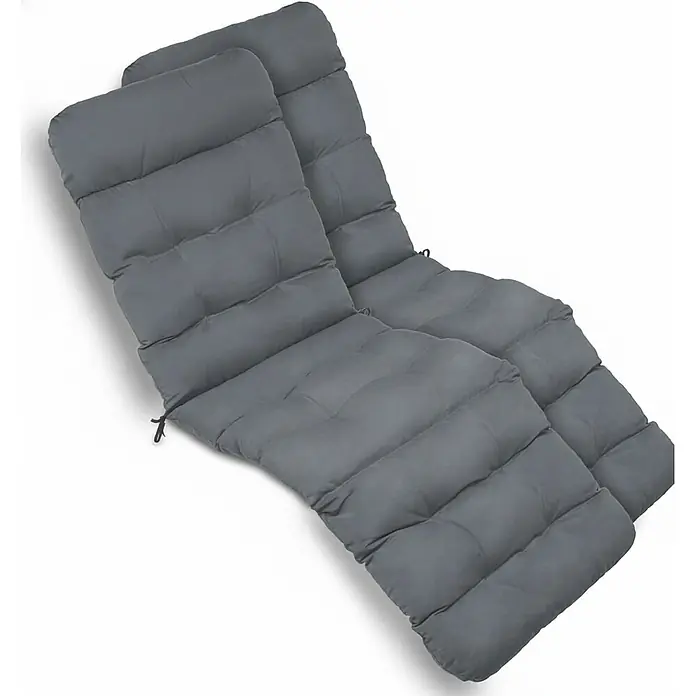 Beautissu Liegenauflage Flair DC - Deckchair, 2 Stk., L x B x H: 200 x 50 x 8 cm, Polyester, Graphitgrau - Zwei graue gepolsterte und gesteppte Gartenliegenauflagen.