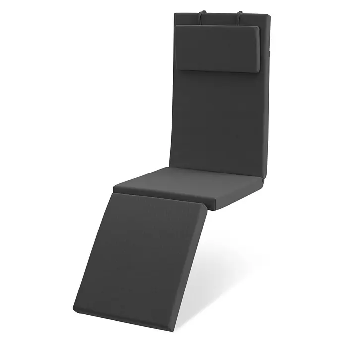 Beautissu Liegenauflage QD-DC - Deckchair, 1 Stk., Polyester, Anthrazit - Dunkelgraues zweiteiliges Outdoor-Liegestuhlkissen-Set mit Kopfstütze und abgewinkelter Beinauflage.