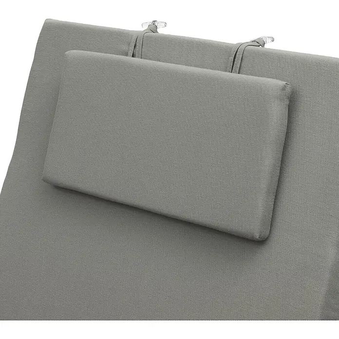 Beautissu Liegenauflage Loft RL - Rollliege, 2 Stk., L x B x H: 200 x 60 x 10 cm, Polyester, Hellgrau - Graues strukturiertes Kissen mit kleinerem Kopfstützenkissen, mit transparenten Schlaufen befestigt.