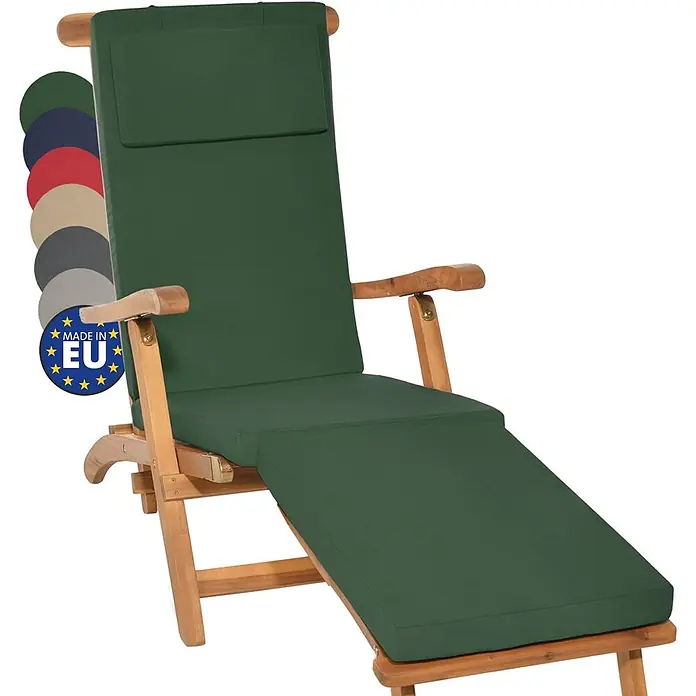 Beautissu Liegenauflage LoftLux DC - Deckchair, 2 Stk., L x B x H: 175 x 45 x 10 cm, Polyester, Dunkelgrün - Hölzerne Sonnenliege mit dunkelgrünem, durchgehend gepolstertem Kissen.