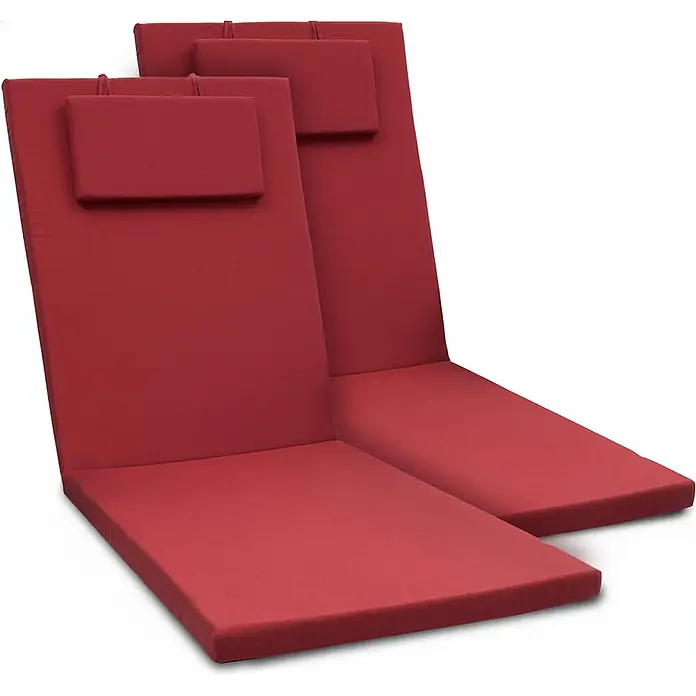 Beautissu Liegenauflage Loft RL - Rollliege, 2 Stk., Polyester, Rot - Zwei rote Liegestuhlauflagen mit integrierten Kopfkissen.