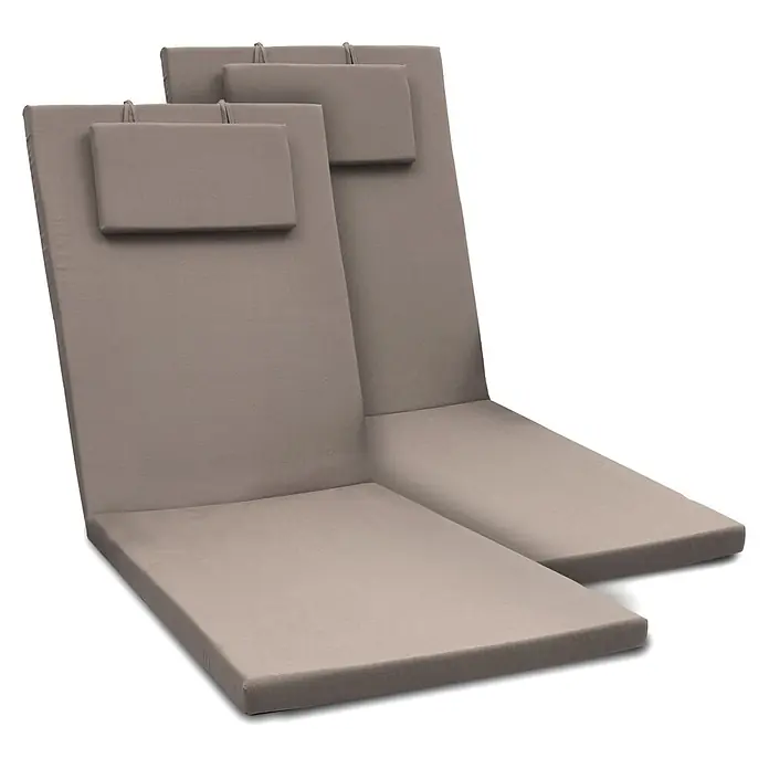 Beautissu Liegenauflage Loft RL - Rollliege, 2 Stk., L x B x H: 200 x 60 x 10 cm, Polyester, Taupe - Zwei beigefarbene Outdoor-Liegestuhlauflagen mit verstellbaren Kopfstützen.