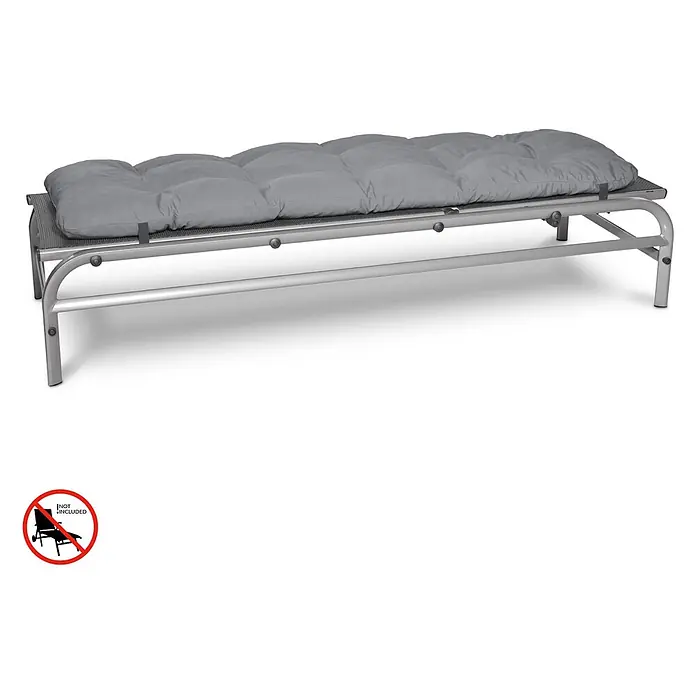 Beautissu Liegenauflage Flair RL - Rollliege, 1 Stk., Polyester, Hellgrau - Klappliege aus silbernem Metall mit dicker grauer Futonmatratze.