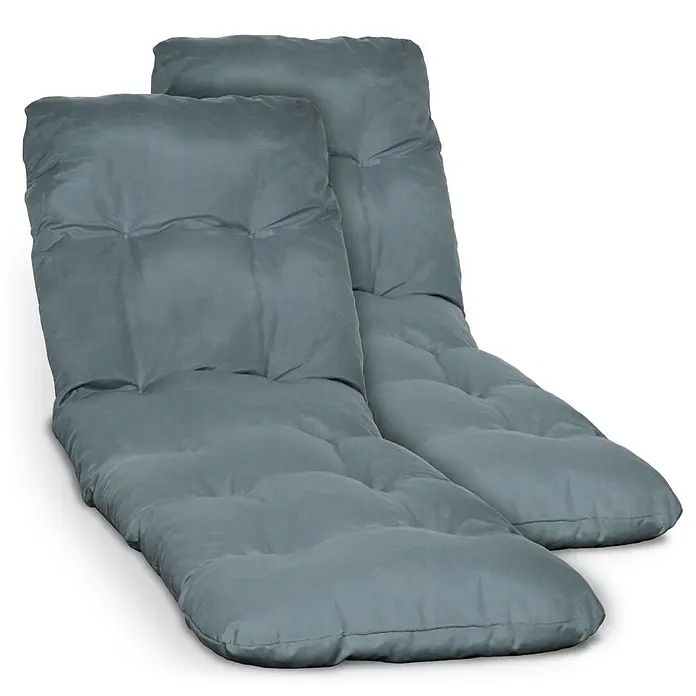 Beautissu Liegenauflage Flair RL - Rollliege, 2 Stk., L x B x H: 190 x 60 x 16 cm, Polyester, Taubenblau - Zwei graue, gesteppte Chaiselongue-Kissen aus weichem Stoff.