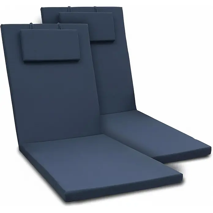Beautissu Liegenauflage Loft RL - Rollliege, 2 Stk., L x B x H: 200 x 60 x 10 cm, Polyester, Dunkelblau - Zwei dunkelblaue Gartenliegen-Auflagen mit integrierten Kopfstützen für hohen Outdoor-Komfort.