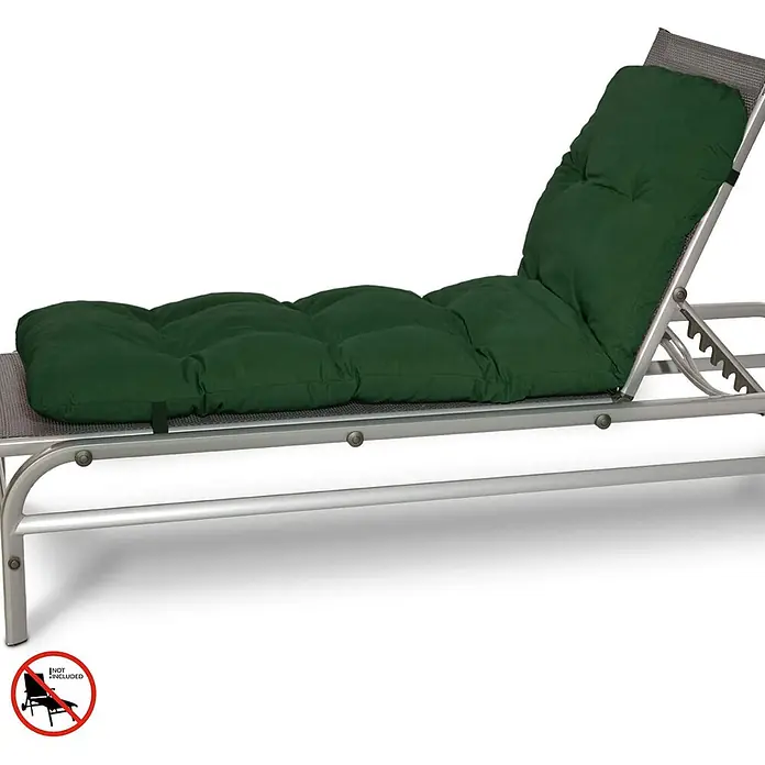 Beautissu Liegenauflage Flair RL - Rollliege, 2 Stk., L x B x H: 190 x 60 x 16 cm, Polyester, Dunkelgrün - Dunkelgrünes getuftetes Outdoor-Liegestuhlkissen, mit Riemen befestigt.