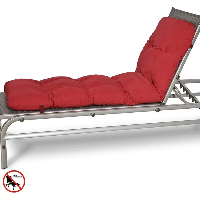 Beautissu Liegenauflage Flair RL - Rollliege, 2 Stk., Polyester, Rot - Rotes, gestepptes Gartenliegenkissen auf einem grauen Metallgestell.