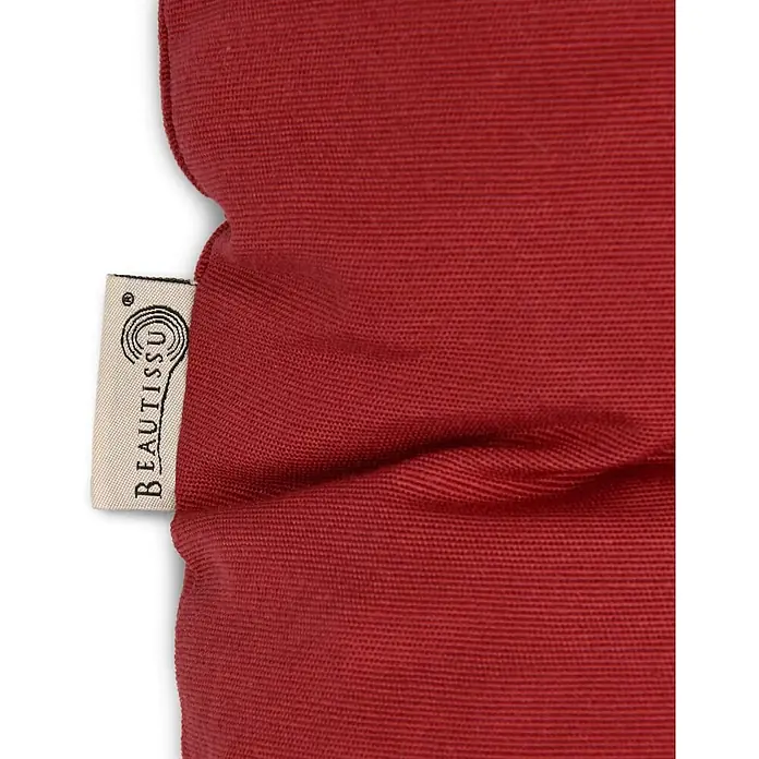Beautissu Liegenauflage Flair DC - Deckchair, 2 Stk., L x B x H: 200 x 50 x 8 cm, Polyester, Rot - Nahaufnahme eines tiefroten, strukturierten Webstoffs mit weißem „BEAUTISSU“-Markenetikett an der Seite.