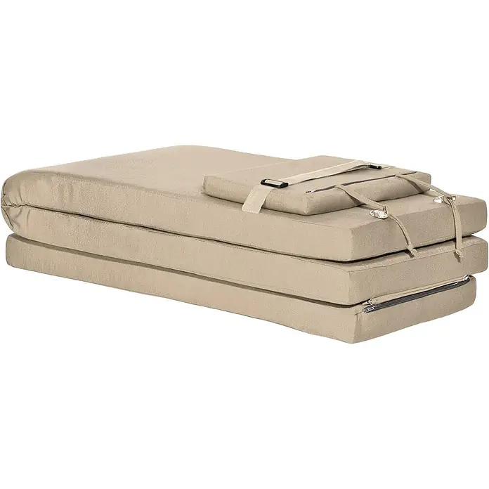 Beautissu Liegenauflage LoftLux DC - Deckchair, 2 Stk., Polyester, Natur - Beige dreifach faltbare Matratze mit kleinem Kissen und Gurten, zur Aufbewahrung oder Reise zusammengeklappt.