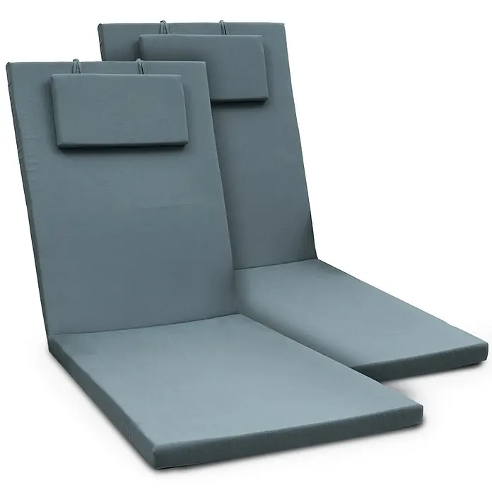 Beautissu Liegenauflage Loft RL - Rollliege, 2 Stk., Polyester, Taubenblau - Zwei stahlblaue, zweiteilige Sonnenliegenauflagen mit integrierten Kopfstützen.
