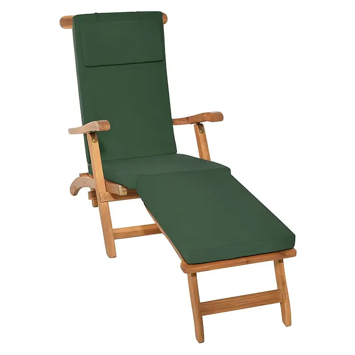 Beautissu Liegenauflage LoftLux DC - Deckchair, 1 Stk., L x B x H: 175 x 45 x 5 cm, Polyester, Dunkelgrün - Holz-Chaiselongue mit dunkelgrünen Polstern. Verstellbar für entspanntes Liegen.