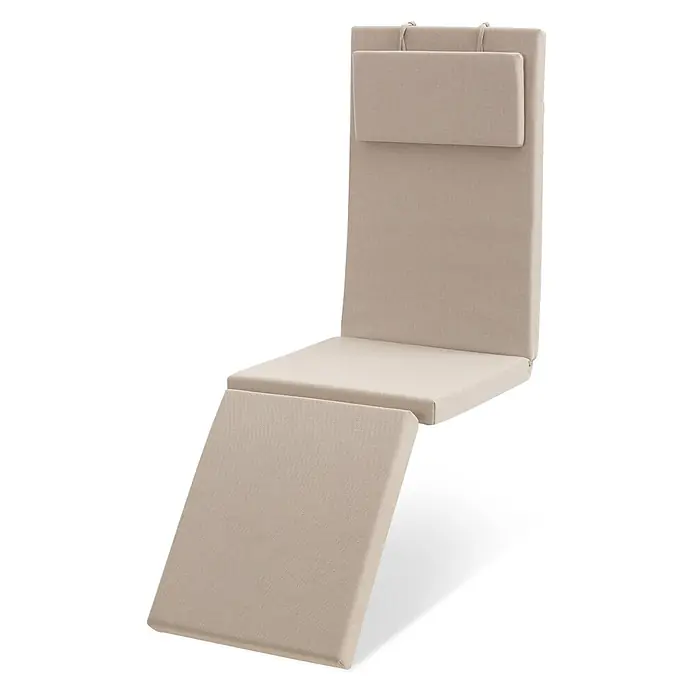 Beautissu Liegenauflage QD-DC - Deckchair, 1 Stk., L x B x H: 175 x 45 x 5 cm, Polyester, Beige - Beiges Stoff-Sonnenliegenauflagen-Set mit verstellbaren Abschnitten und Kopfkissen.