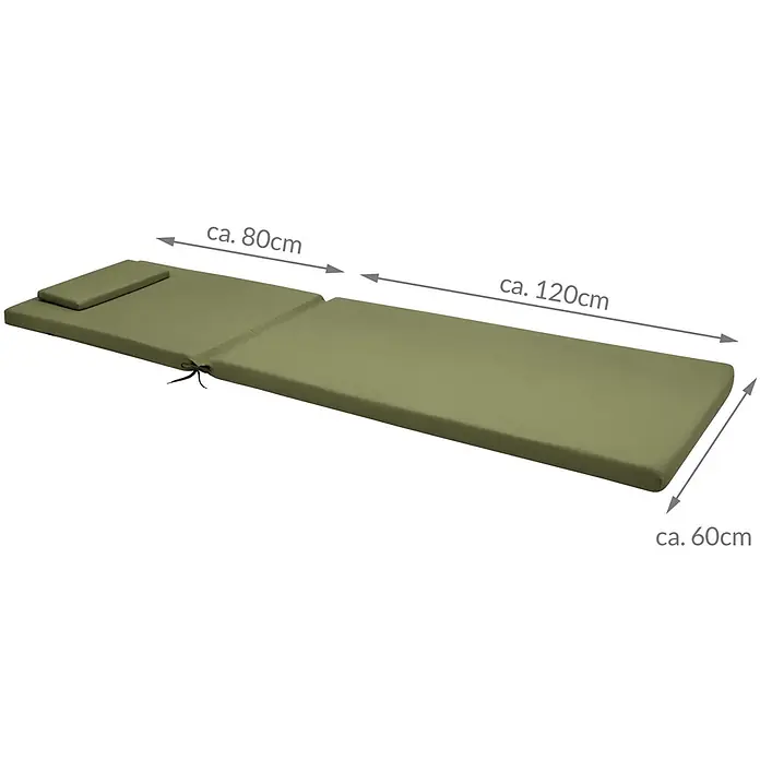 Beautissu Liegenauflage Loft RL - Rollliege, 1 Stk., L x B x H: 200 x 60 x 5 cm, Polyester, Olivgrün - Olivgrüne klappbare Liegeauflage mit Kopfkissen, ca. 200x60cm.