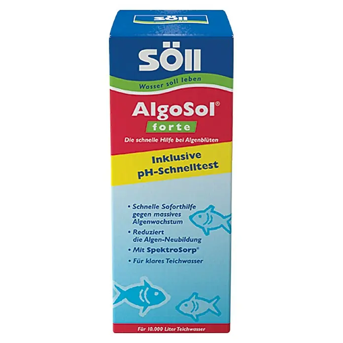 Söll Algenvernichter AlgoSol Forte - 500 ml - Söll AlgoSol forte, ein Mittel zur schnellen Hilfe bei Algenblüten, inklusive pH-Schnelltest, für klares Teichwasser bis 10.000 Liter.