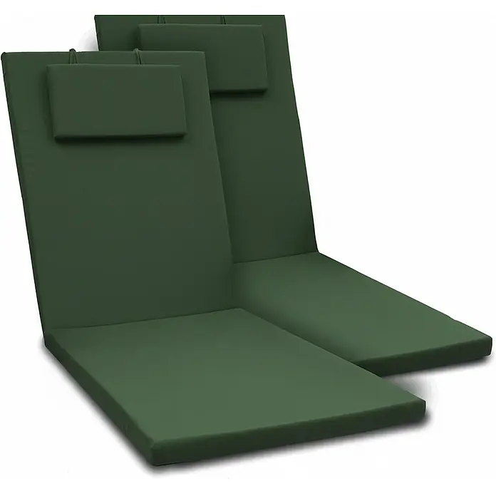 Beautissu Liegenauflage Loft RL - Rollliege, 2 Stk., Polyester, Dunkelgrün - Zwei dunkelgrüne Outdoor-Liegestuhlkissen mit integrierten Kopfstützen.