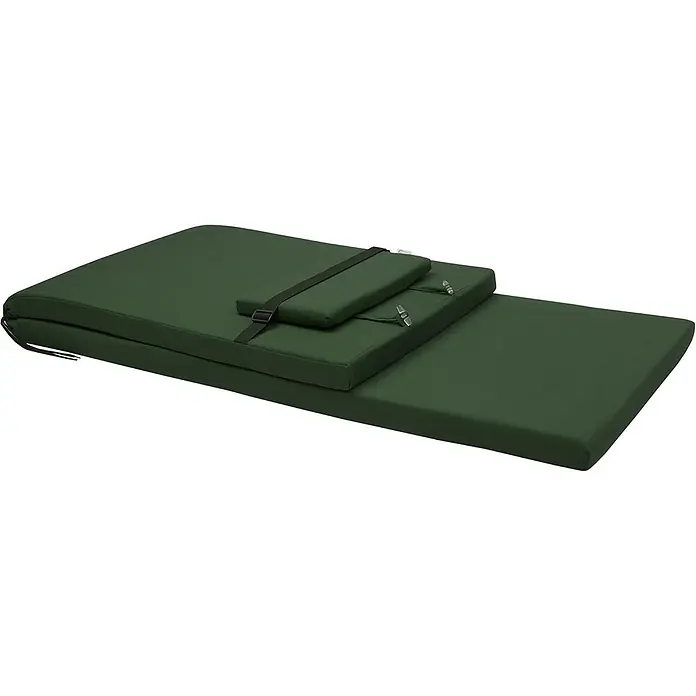 Beautissu Liegenauflage Loft RL - Rollliege, 2 Stk., Polyester, Dunkelgrün - Dunkelgrünes klappbares Outdoor-Kissen mit befestigter Kopfstütze und Befestigungsclips.