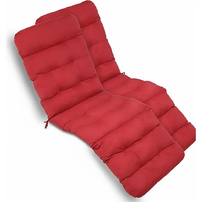 Beautissu Liegenauflage Flair DC - Deckchair, 2 Stk., L x B x H: 200 x 50 x 8 cm, Polyester, Rot - Zwei rote getuftete, gepolsterte Liegestuhlkissen in voller Länge mit Bändern.