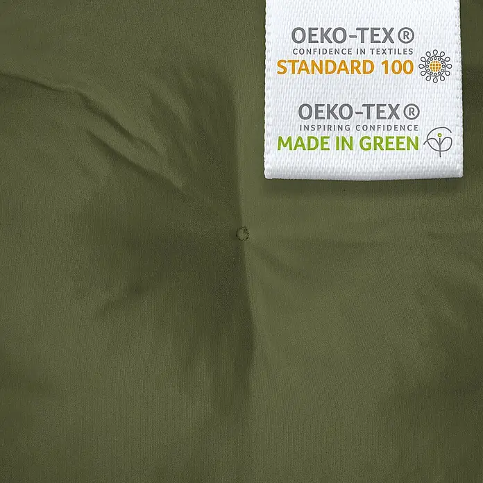 Beautissu Liegenauflage Flair DC - Deckchair, 2 Stk., L x B x H: 200 x 50 x 16 cm, Polyester, Olivgrün - Olivgrüner Stoff mit weißen OEKO-TEX Standard 100 und Made in Green Etiketten.