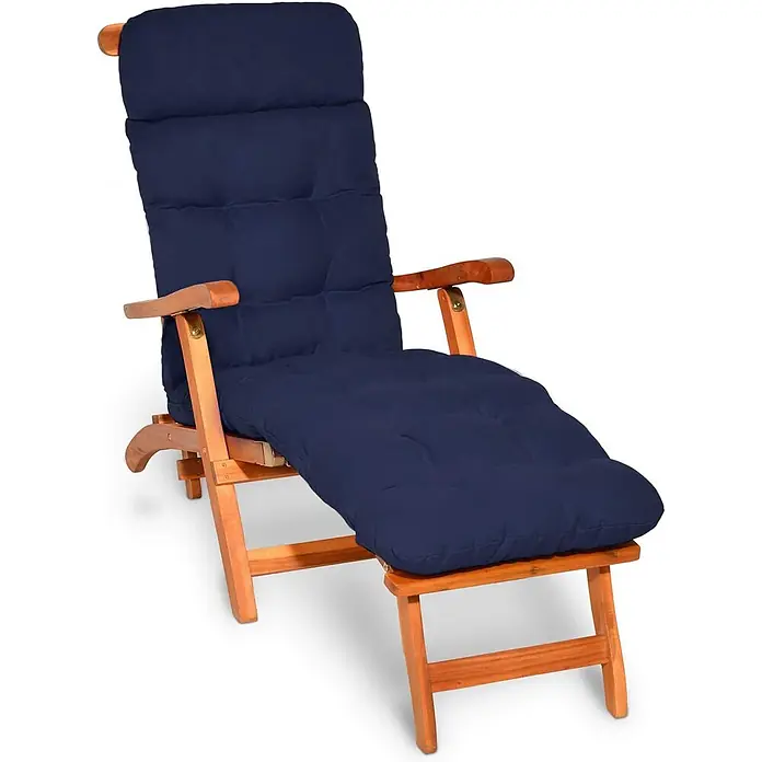 Beautissu Liegenauflage Flair DC - Deckchair, 2 Stk., Polyester, dunkelblau - Hölzerner Liegestuhl mit marineblauem Polster.
