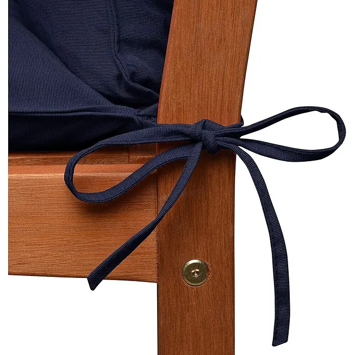 Beautissu Liegenauflage Flair DC - Deckchair, 2 Stk., Polyester, dunkelblau - Dunkelblauer Stoff-Sitzkissenbinder, an Holzstuhlrahmen geknotet.