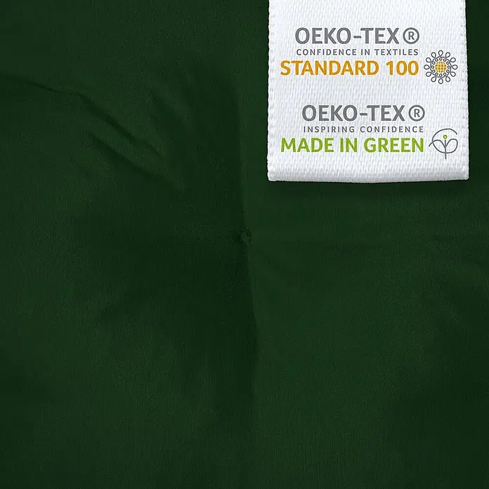 Beautissu Liegenauflage Flair DC - Deckchair, 2 Stk., Polyester, Dunkelgrün - Dunkelgrüner Stoff mit weißen OEKO-TEX STANDARD 100 und OEKO-TEX MADE IN GREEN Etiketten.