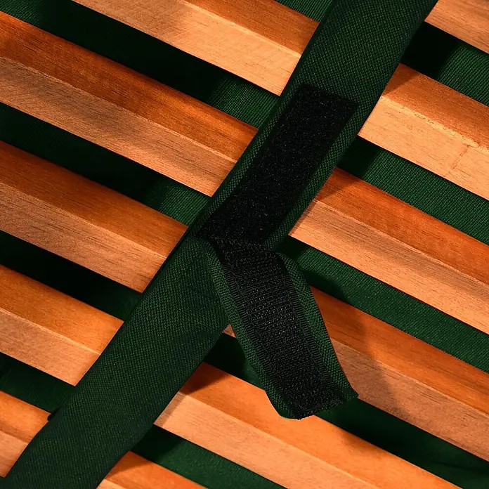Beautissu Liegenauflage Flair DC - Deckchair, 2 Stk., Polyester, Dunkelgrün - Dunkelgrünes Stoffband mit schwarzem Klettverschluss, verbindet Holzlatten.