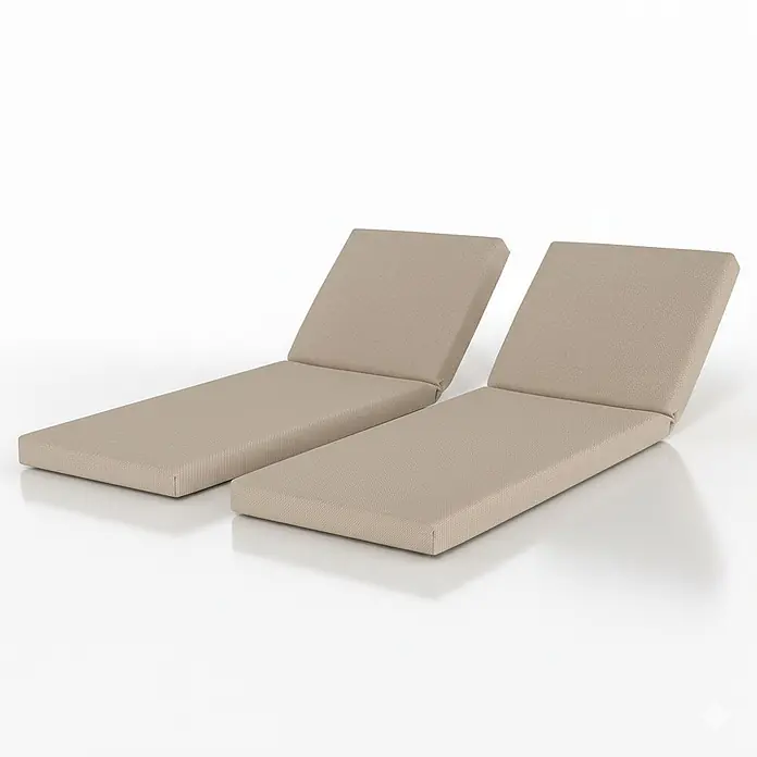 Beautissu Liegenauflage QD-RL - Hochlehner, 2 Stk., L x B x H: 190 x 60 x 5 cm, Polyester, Beige - Zwei beigefarbene Stoff-Liegestuhlkissen mit verstellbaren Rückenlehnen.