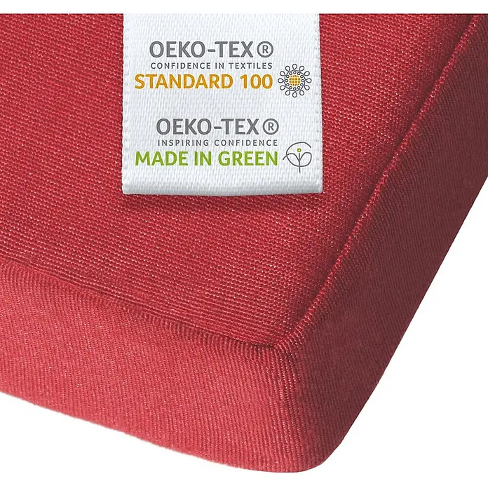 Beautissu Liegenauflage LoftLux DC - Deckchair, 2 Stk., Polyester, Rot - Roter Textilstoff mit OEKO-TEX STANDARD 100 und MADE IN GREEN Etiketten für Sicherheit und Nachhaltigkeit.
