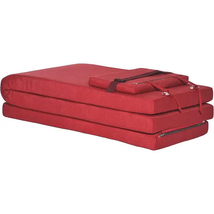 Beautissu Liegenauflage LoftLux DC - Deckchair, 2 Stk., Polyester, Rot - Rote faltbare Bodenmatratze mit kleinem Kissen, Riemen und Reißverschlüssen.