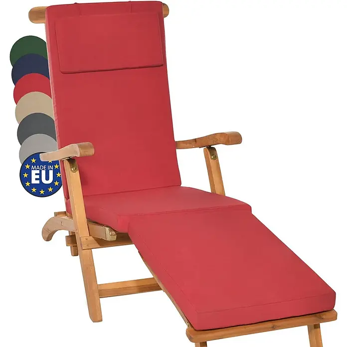Beautissu Liegenauflage LoftLux DC - Deckchair, 2 Stk., Polyester, Rot - Roter gepolsterter Holz-Gartenliegestuhl mit verstellbarer Rückenlehne und Fußteil, mit mehreren Farboptionen.