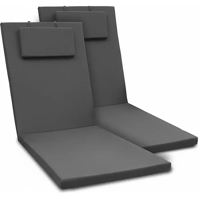 Beautissu Liegenauflage Loft RL - Rollliege, 2 Stk., Polyester, Graphitgrau - Zwei dunkelgraue Sonnenliegen-Auflagen mit verstellbaren Kopfstützen.