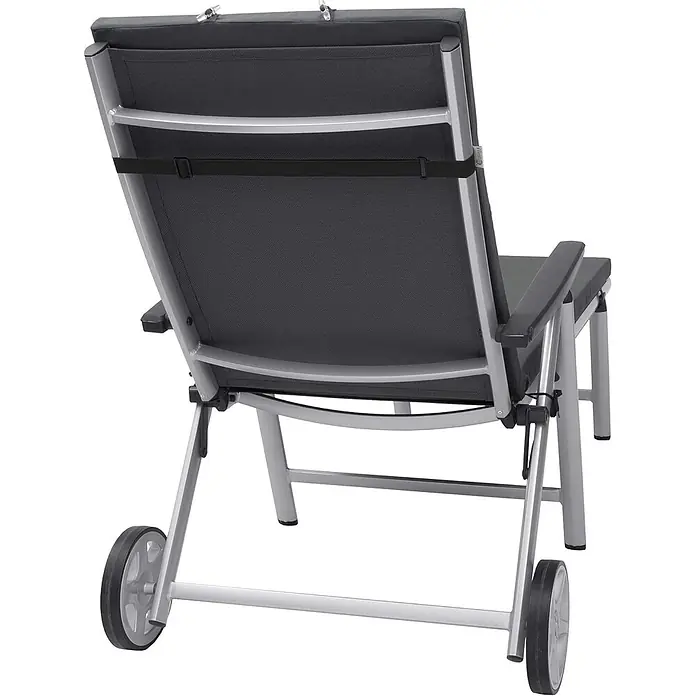 Beautissu Liegenauflage Loft RL - Rollliege, 2 Stk., Polyester, Graphitgrau - Grauer Liegestuhl mit silberfarbenem Aluminiumrahmen, dunkelgrauem Netzrücken und Rollen für Mobilität.
