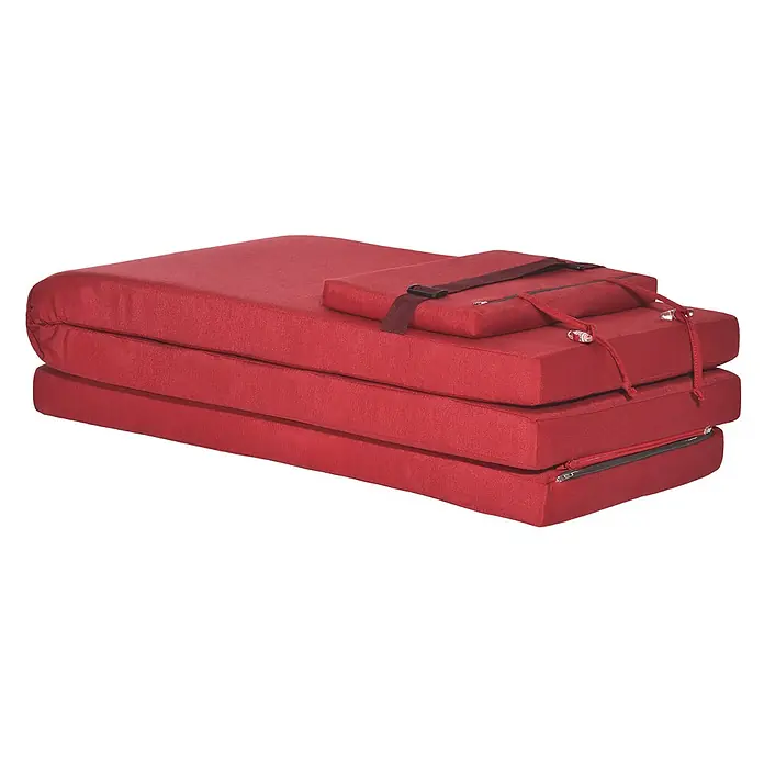 Beautissu Liegenauflage LoftLux DC - Deckchair, 1 Stk., Polyester, Rot - Rote klappbare Gästematratze mit zusätzlichem kleineren Oberkissen, mit Gurten und Reißverschlüssen gesichert.