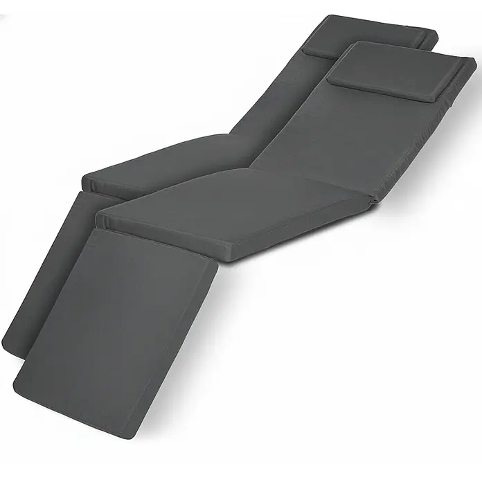 Beautissu Liegenauflage LoftLux DC - Deckchair, 2 Stk., L x B x H: 175 x 45 x 10 cm, Polyester, Graphitgrau - Dunkelgraues, verstellbares Outdoor-Liegenkissen mit Kopfstütze.