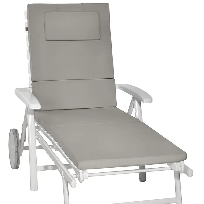 Beautissu Liegenauflage Loft RL - Rollliege, 1 Stk., L x B x H: 200 x 60 x 5 cm, Polyester, Hellgrau - Weiße Rollenliege mit grauen Polstern für entspanntes Liegen im Freien.