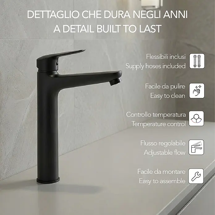 Kiamami Valentina Waschtischarmatur - Schwarz - Ein eleganter mattschwarzer Wasserhahn für Waschbecken oder Waschtisch.