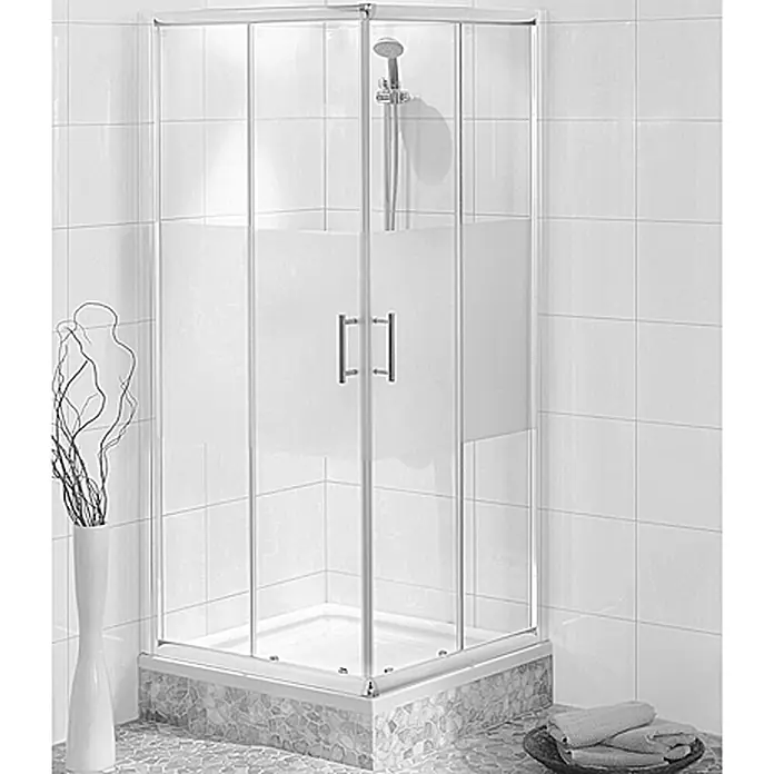 GEO Made for You Eckdusche - 90 x 90 x 195 cm, Verchromt, Chrom - Duschkabine mit klaren Glaswänden und teilweise satiniertem Glas für mehr Privatsphäre im Badezimmer. Elegantes Design für moderne Badezimmer.