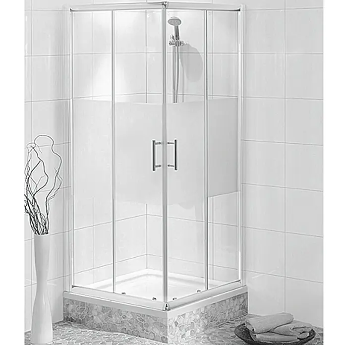 GEO Made for You Eckdusche - 80 x 80 x 195 cm, Verchromt, Chrom, Glasstärke: 6 mm - Duschkabine mit klaren Glaswänden und teilweise satiniertem Glas für mehr Privatsphäre im Badezimmer. Elegantes Design für moderne Badezimmer.