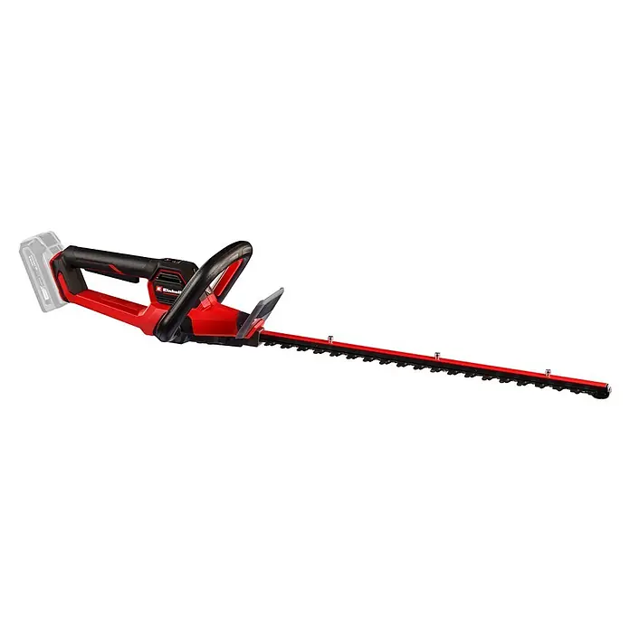 Einhell Professional PXC 18V Akku-Heckenschere SOLO GP-CH 18/50 LI BL - 18 V, Li-Ionen, Ohne Akku, Schnittlänge: 50 cm - Rot-schwarze Akku-Heckenschere mit langer Schneide, betrieben durch einen sichtbaren Akku.